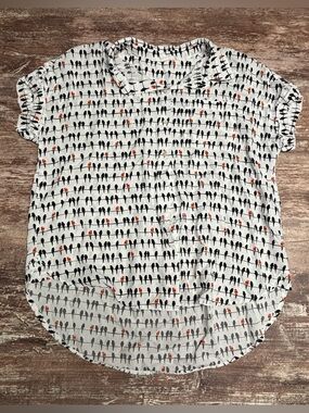 Jane and Delancey White Button-Front Bird Parrot Pride Rainbow LGBTQ Shirt Small